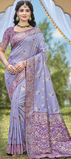Purple and Violet color Saree in Banarasi Silk fabric with Weaving, Zari work