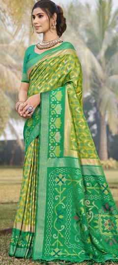 Green color Saree in Silk fabric with Weaving, Zari work