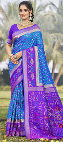 Blue, Purple and Violet color Saree in Silk fabric with Weaving, Zari work