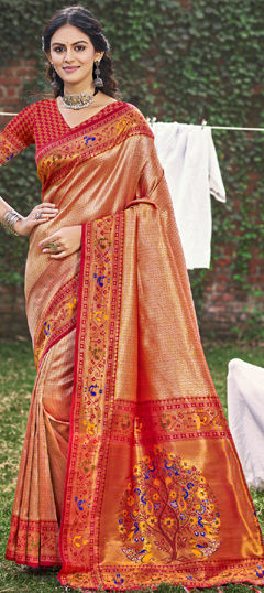 Multicolor color Saree in Silk fabric with Weaving, Zari work