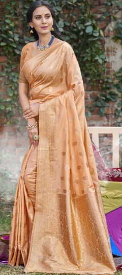 Beige and Brown color Saree in Art Silk fabric with Weaving, Zari work