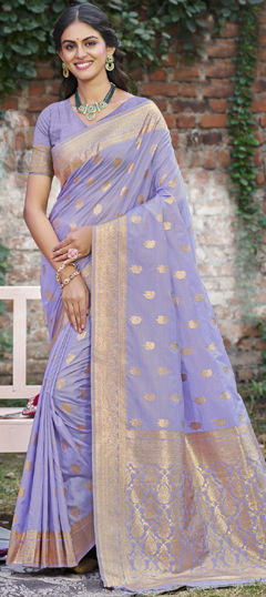 Purple and Violet color Saree in Art Silk fabric with Weaving, Zari work