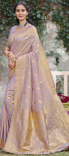 Purple and Violet color Saree in Art Silk fabric with Weaving, Zari work