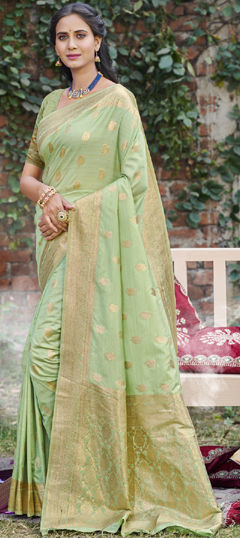 Green color Saree in Art Silk fabric with Weaving, Zari work