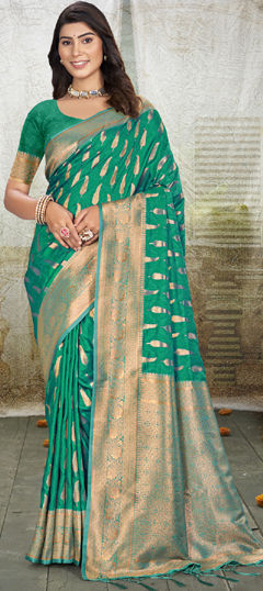 Green color Saree in Art Silk fabric with Weaving, Zari work