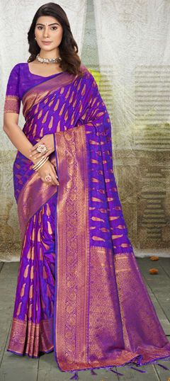 Purple and Violet color Saree in Art Silk fabric with Weaving, Zari work