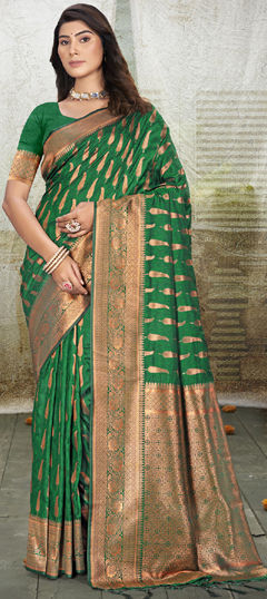 Green color Saree in Art Silk fabric with Weaving, Zari work