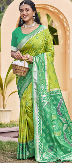 Green color Saree in Silk fabric with Weaving, Zari work