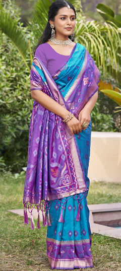 Blue, Purple and Violet color Saree in Silk fabric with Weaving, Zari work