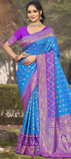 Blue color Saree in Silk fabric with Weaving, Zari work