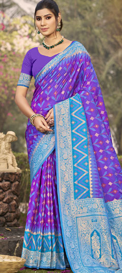 Blue, Purple and Violet color Saree in Silk fabric with Weaving, Zari work