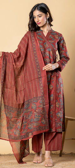 Black and Grey, Red and Maroon color Salwar Kameez in Cotton fabric with Printed, Sequence, Thread work