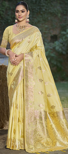 Yellow color Saree in Art Silk fabric with Weaving, Zari work