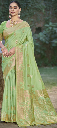 Green color Saree in Art Silk fabric with Weaving, Zari work