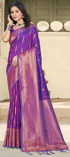 Purple and Violet color Saree in Art Silk fabric with Weaving, Zari work