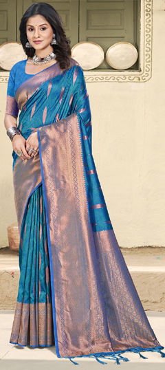 Blue color Saree in Art Silk fabric with Weaving, Zari work