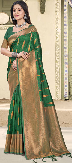 Green color Saree in Art Silk fabric with Weaving, Zari work