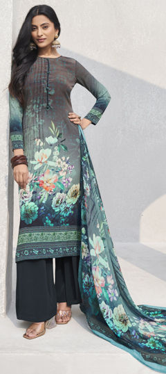 Multicolor color Salwar Kameez in Crepe Silk fabric with Digital Print, Floral work