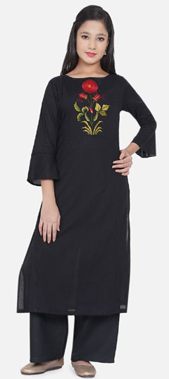 Black and Grey color Girls Top with Bottom in Rayon fabric with Embroidered work