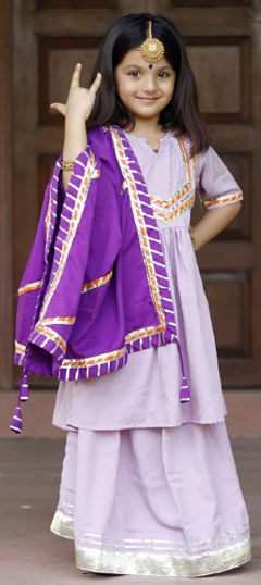 Purple and Violet color Kids Lehenga in Blended Cotton fabric with Gota Patti work