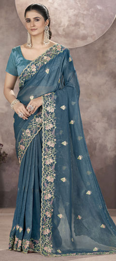 Blue color Saree in Art Silk, Silk fabric with Embroidered, Sequence, Thread, Zari work