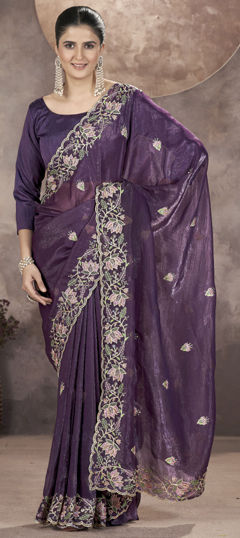 Purple and Violet color Saree in Art Silk, Silk fabric with Embroidered, Sequence, Thread, Zari work