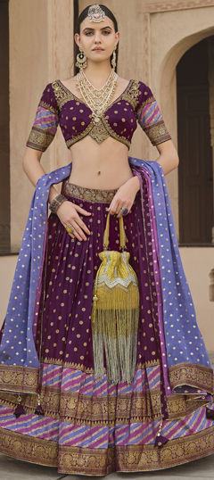 Purple and Violet color Lehenga in Silk fabric with Cut Dana, Sequence, Thread, Weaving, Zardozi work