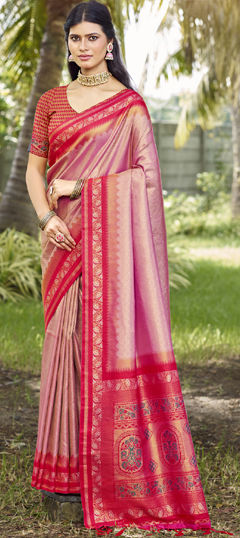 Pink and Majenta color Saree in Art Silk fabric with Weaving, Zari work