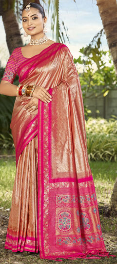 Beige and Brown color Saree in Art Silk fabric with Weaving, Zari work