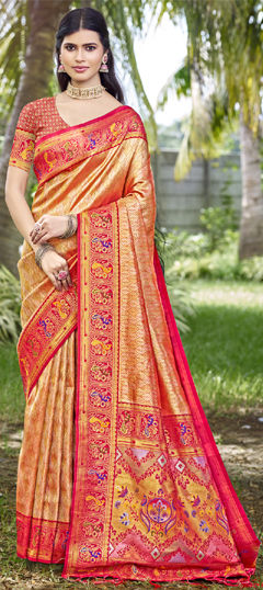 Beige and Brown color Saree in Art Silk fabric with Weaving, Zari work