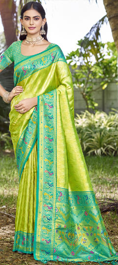Green color Saree in Art Silk fabric with Weaving, Zari work