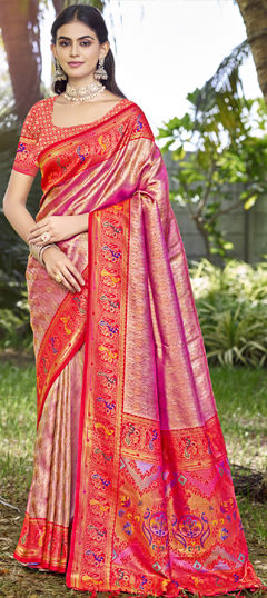 Pink and Majenta color Saree in Art Silk fabric with Weaving, Zari work