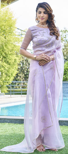 Pink and Majenta color Saree in Organza Silk fabric with Stone work