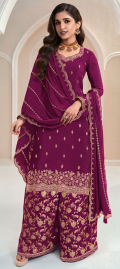 Purple and Violet color Salwar Kameez in Art Silk fabric with Embroidered, Sequence, Thread work