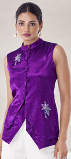 Purple and Violet color Tops and Shirts in Silk fabric with Patch work