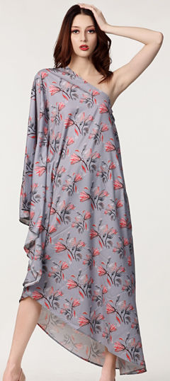 Black and Grey color Dress in Crepe Silk fabric with Floral, Printed work