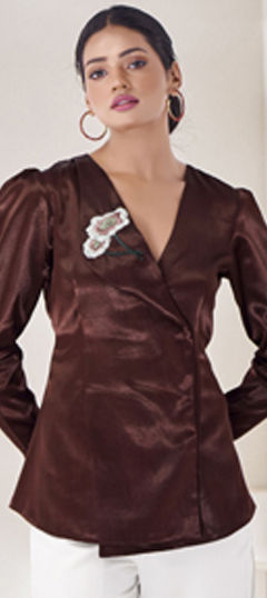 Red and Maroon color Tops and Shirts in Silk fabric with Patch work