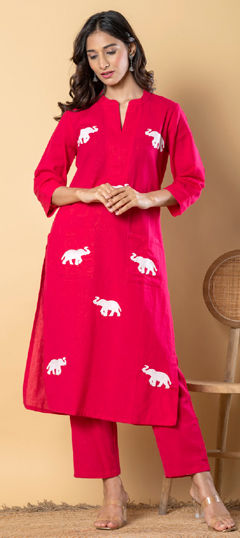Pink and Majenta color Salwar Kameez in Cotton Flex fabric with Embroidered, Resham, Thread work