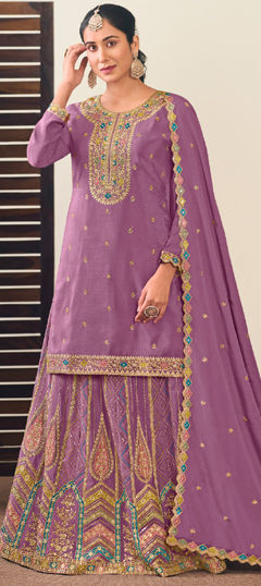 Purple and Violet color Long Lehenga Choli in Silk fabric with Embroidered, Resham, Sequence, Thread, Zari work