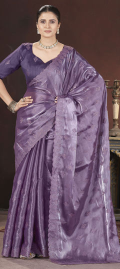 Purple and Violet color Saree in Organza Silk fabric with Embroidered, Sequence, Thread work