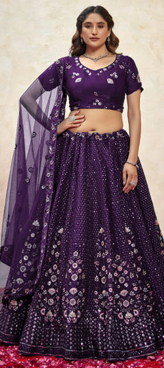 Purple and Violet color Lehenga in Silk fabric with Embroidered, Resham, Sequence, Thread work