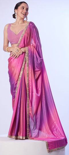 Pink and Majenta color Saree in Art Silk fabric with Lace work