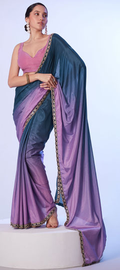 Blue, Purple and Violet color Saree in Art Silk fabric with Lace work