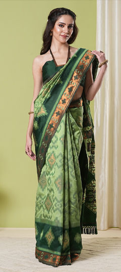 Green color Saree in Banarasi Silk fabric with Weaving, Zari work