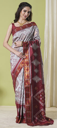 Black and Grey color Saree in Banarasi Silk fabric with Weaving, Zari work