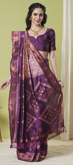 Purple and Violet color Saree in Banarasi Silk fabric with Weaving, Zari work