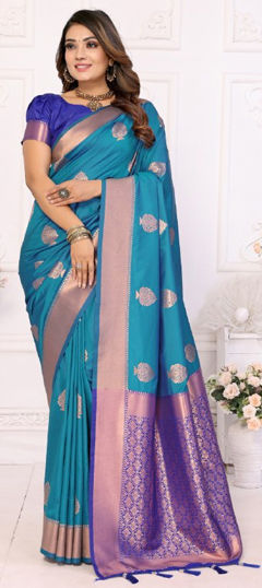 Blue color Saree in Art Silk fabric with Weaving, Zari work