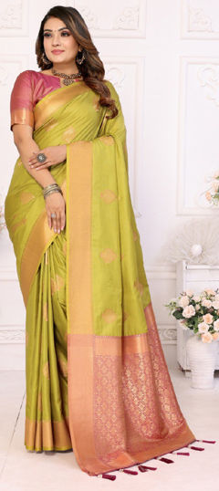 Green color Saree in Art Silk fabric with Weaving, Zari work