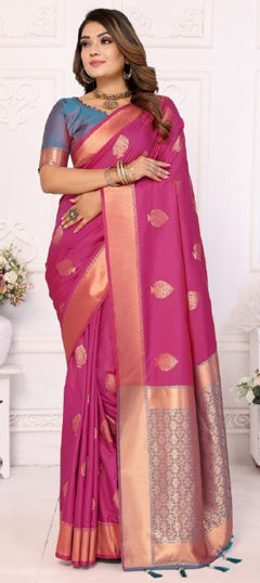 Pink and Majenta color Saree in Art Silk fabric with Weaving, Zari work