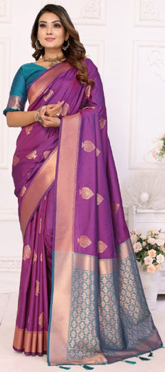 Purple and Violet color Saree in Art Silk fabric with Weaving, Zari work
